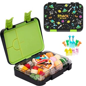 Snack Attack TM Bento Lunch Box for kids Space Midnight Black Color for Kids| 4/6 Convertible Compartments BPA FREE LEAKPROOF Dishwasher Safe Back to School Season