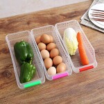 Fridge Food Container, Kitchen Storage Basket, Plastic Drawer Organizer Shelf Storage Box with Handle, 3 Packs