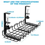 Under Desk Cable Management Tray, 15.7'' No Drill Steel Desk Cable Organizers, Wire Management Tray Cable Management Rack