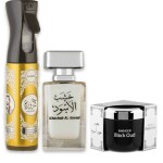 Luxurious Arabic Home Fragrance Set - Kandura Air Freshener 320ml + Khashab Al Aswad Perfume 50ml + Black Oud Bakhoor 70gm