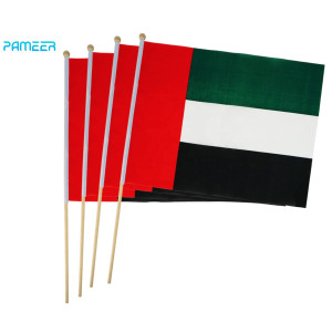 12 Pcs UAE National Day Celebration Flags Hand Held Flags Emirati National Days Flags Wood Hand Grip UAE Flags for Cars