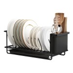 Dish Rack with Removable Cutlery Holder and Drainboard,Compact Dish Drainer,Stainless Steel Dish Drying Rack