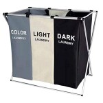 Laundry Basket Clothes Hamper 135L 3 Sections Clothe Sorter Bin,Foldable Waterproof Organizer Bag with Aluminum Frame