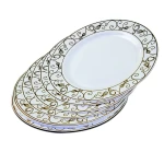 Rosymoment Premium Quality Plastic Dinner Plate 7.5 Inch, Set Of 10 Pieces, Light Weight 24grams, White-Golden