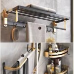 Bathroom Towel Clothes Organizer Wall Mounts Storage Rack Black/Gold 60 x 21 x 18.7 cm