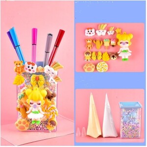 Cute Desk Accessories DIY Bubble Storage Tube Pen holder for desk DIY Pencil Holder For Girl,Kids Gifts, School Gifts, Desk Pen Holders
