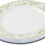 Rosymoment Premium Quality Plastic Gold Dinner Plate 10 Inch, Set Of 10 Pieces