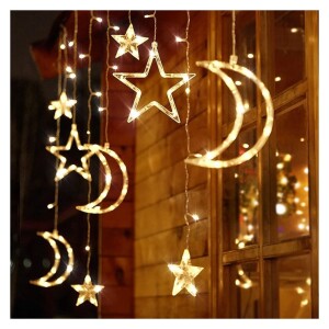 138 LEDs Ramadan Lights, Ramadan Moon Star Window Fairy String Lights,Plug Powered for Indoor Window, Kid Bedroom, Patio, Front Porch