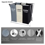 Laundry Basket Clothes Hamper 135L 3 Sections Clothe Sorter Bin,Foldable Waterproof Organizer Bag with Aluminum Frame