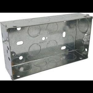 Double 2 Gang Galvanised Metal Back Box 35mm Deep Flush Mount Pattress Box