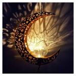 Ramadan Moon Crackle Glass Ball Wind Chimes Solar Moon Night Light Casting Shadows Garden Decor Retro Copper Large Wind Bells