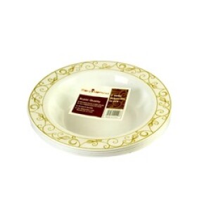 Rosymoment 7-inch Disposable Premium Quality Plastic Dinner Bowl Set of 10, White/Golden