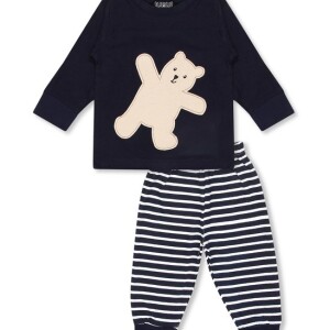 Luqu 2 Piece Infant Baby 100% Cotton Pyjama Set Sleepwear, Long Sleeve T-Shirt, Blue Bear Embroidery