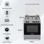 4 Burner Gas Cooker 60 x 60 cm, Auto Ignition ,1 year Warranty U6062FS Silver/Black