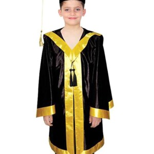 Graduation Cotton-Polyester Costume With Black Gown And Cap For Kids, 3+ Years