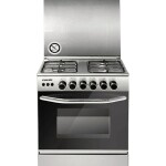 4 Burner Gas Cooker 60 x 60 cm, Full safety, Auto-Ignition, Turnspit, Original Italian Oven and Grill Burner ,1 year Warranty U6068FSE1 Silver/Black