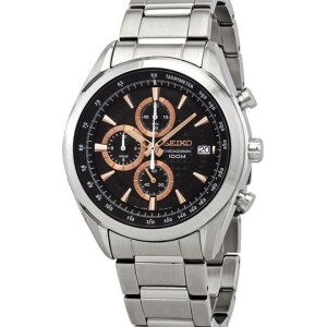 Men's Round Shape Stainless Steel Chronograph Wrist Watch 47 mm - Silver - SSB199P1