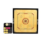 Wooden Carrom Board Game And Coins Set With Unique Details Round Pockets Indoor