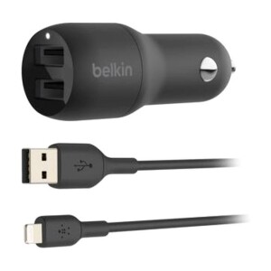 Boost Dual USB-A Car Charger With Lightning To USB-A Charging Cable Set