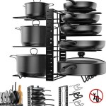 Pot Rack Organizer, 8 Tiers Adjustable Pots and Pans Organizer, Large Capacity Pot Lid Holders & Pan Rack for Kitchen Cabinet and Counter with 3 DIY Methods Black 40.8 x 26.4 x 10.8cm