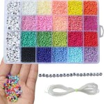 3300-Piece Small Colourful Bracelet Beads With A-Z Alphabet Letter DIY Bead Making Kit With Rope