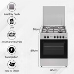 4 Burner Gas Cooker 60 x 55cm, Full Safety, Automatic Ignition, Gas Oven with Rotisserie U6065FS Black/Silver