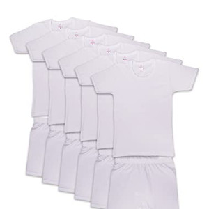 6 - Pieces Cotton Roundneck Undershirt and Short Underwear Boy Set White