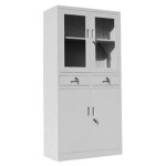 MAF Two Doors Upper Glass,Two Lockable MAF-FC20 Center Drawers and Two Lower Doors Steel wardrobe, Cabinet For Living Room,Kitchen,Office and School Color Grey