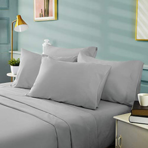 BYSURE Hotel Luxury Bed Sheets Set 6 Piece(Full, Light Gray) - Super Soft 1800 Thread Count 100% Microfiber Sheets with , Wrinkle & Fade Resistant