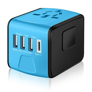 SAUNORCH Universal International Travel Power Adapter W/High Speed 2.4A USB, 3.0A TypeWorldwide AC Outlet Plugs Adapters