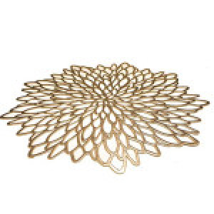  Gold Round Placemats Set of 6 for Dinner Table Hollow-Out VinylPlacemats Laminated Plastic Morden Dining Table Decoration