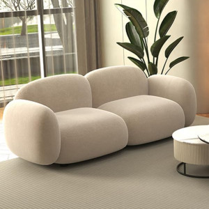 Modern Minimalist Living Room Sofa Cream Straight Line Design for Small Apartment 3+2+1 Seater