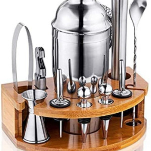 12-Piece Cocktail Shaker Set Bartender Kit With Bamboo Stand,Professional Bar Bartender Shaker Set,750ml