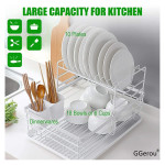 Dish Drying Stand,2 Tiers Dish Drying Bowl Storage Rack With Drainer,Plate Organizer Utensil Holder with Drip Tray Dish Drying Rack