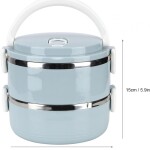Double Layer Portable Round Metal Stainless Steel Insulated Lunch Box with Air Hole, Blue