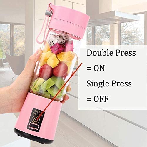 Portable Blender, Personal Size Electric Rechargeable USB Juicer Cup, Fruit Mixer Machine with 4 Blades for Home and Travel (380 ml, Multicolor)