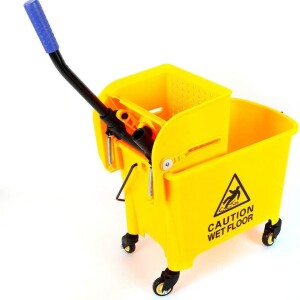Plastic Cleaning Trolley with Mop Bucket Wiper (20L, Yellow)