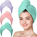Microfiber Hair Towel 3 Packs Hair Turbans for Wet Hair Drying Hair Wrap Towels for Curly Hair Women Anti-Frizz