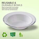 Rosymoment 7-inch Disposable Premium Quality Plastic Dinner Bowl Set of 10, White