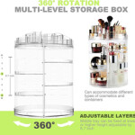 Makeup Organizer 360 Degree Rotating Adjustable Cosmetic Storage Display Case, Transparent