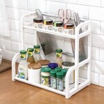 Spice Rack 2 Layers Plastic Kitchen Shelf Condiment Bottle Storage Rack Cutlery Seasoning Bottle Holder Organizer