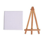 Rosymoment Mini Stretched Canvas with Wooden Easel Stand, 15 x 26cm, White/Beige