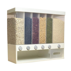 Cereal Dispenser, Wall Mounted Dry Food Dispenser, Adjustable Compartments, Easy Press, Transparent Grain Container, for Restaurant, Home, Kitchen.
