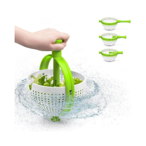 Dreamfarm Spina | Easy-To-Use Salad Spinner | Non-Scratch, Nylon Spinning Colander | Lettuce Spinner | Colander with Collapsible Handle | White & Gre