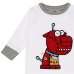Luqu 2 Piece Infant Baby 100% Cotton Pyjama Set Sleepwear, Long Sleeve T-Shirt, White Robbot Embroidery