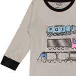 Luqu 2 Piece Infant Baby 100% Cotton Pyjama Set Sleepwear, Long Sleeve T-Shirt, Beige Train Embroidery