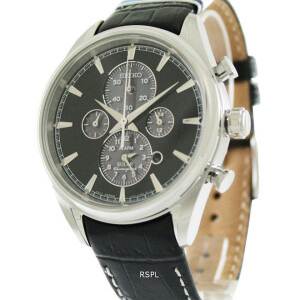 Men's Round Shape Leather Band Chronograph Wrist Watch 42 mm - Black - SSC211P_2