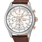 Men's Round Shape Leather Band Chronograph Wrist Watch 45 mm - Brown - Spc129P1