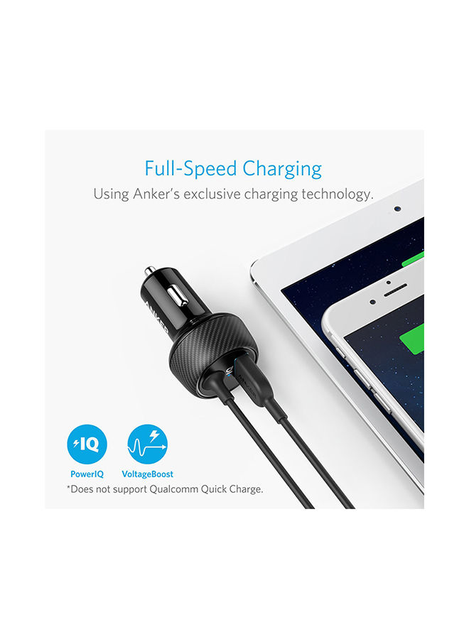 24W Car Charger 2 devices for iPhone XS/Max/XR/X/8/Plus iPad Air 2/Mini 4 PowerIQ for Galaxy Note LG Nexus HTC Black