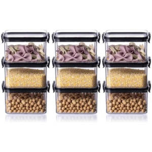 Set of 9 Airtight Food Storage Container with Lock Lids,Cereal & Dry Storage Jars 460ml